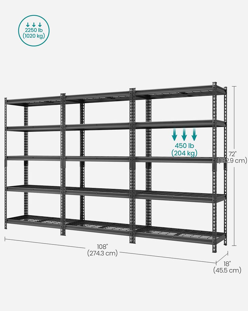 5-Tier Storage Shelves – Heavy-Duty Metal Rack – 2,250 lb Capacity