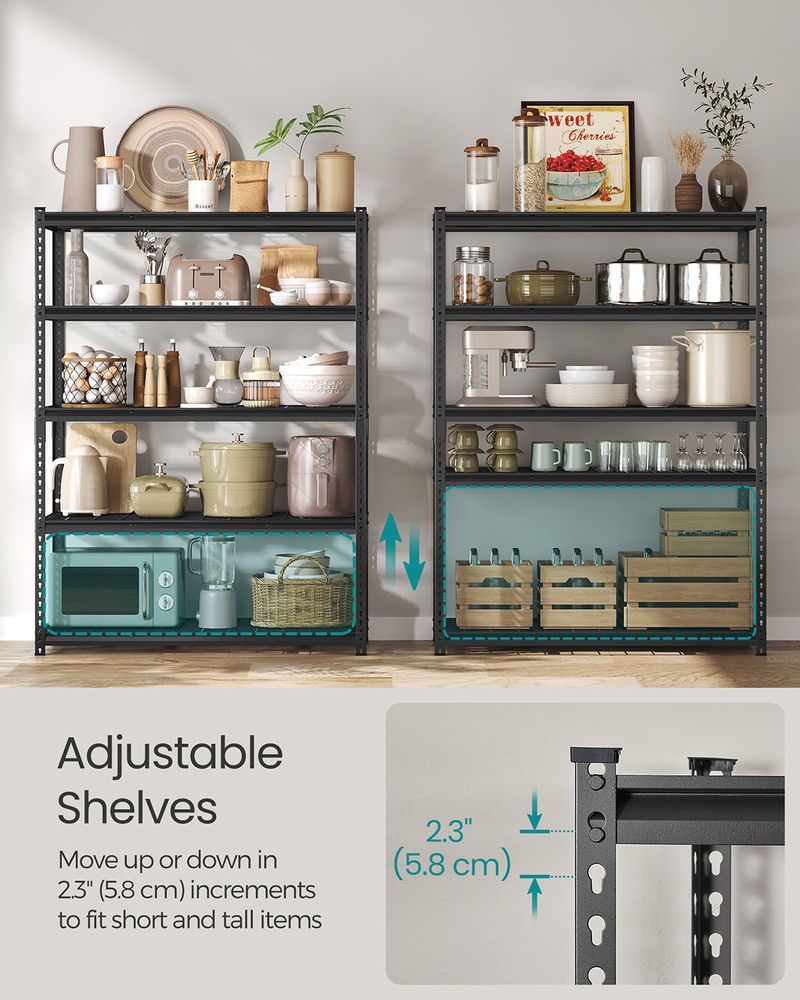 Storage Shelves - 5 Tier Adjustable - Heavy Duty Steel