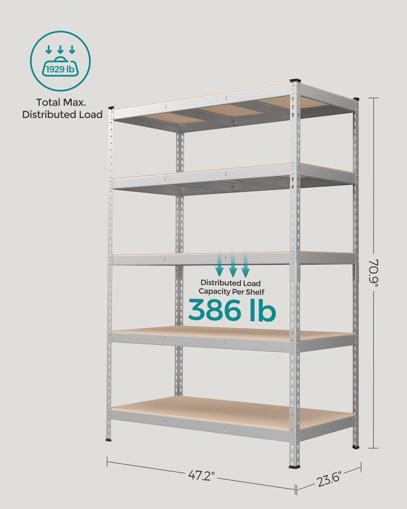 Garage Storage Shelf - 5 Tier Adjustable - Boltless Heavy Duty