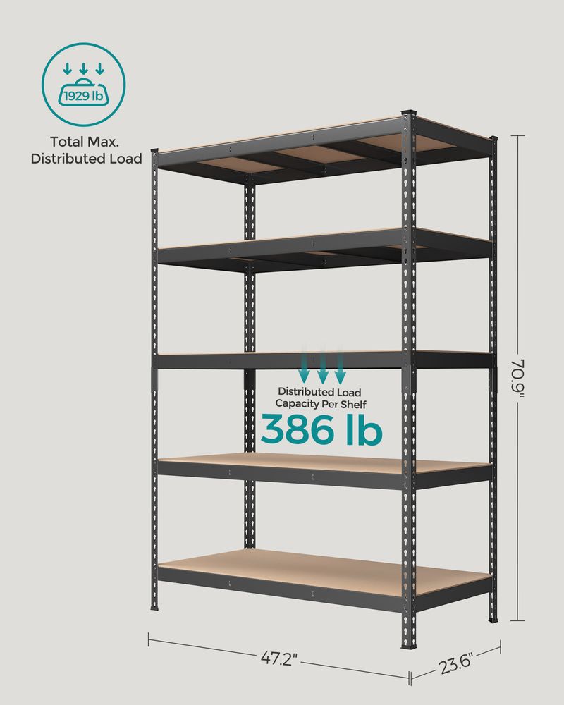 5-Tier Garage Storage Shelf – Adjustable – Heavy-Duty Metal Rack