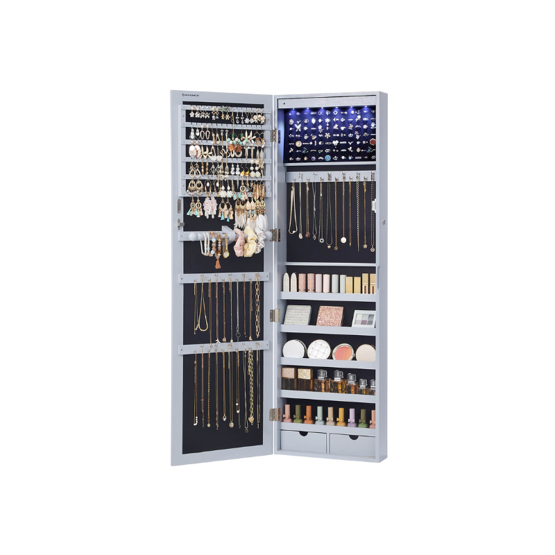 Jewelry Armoire Organizer - Lockable - Wall Or Door Mounted Mirror