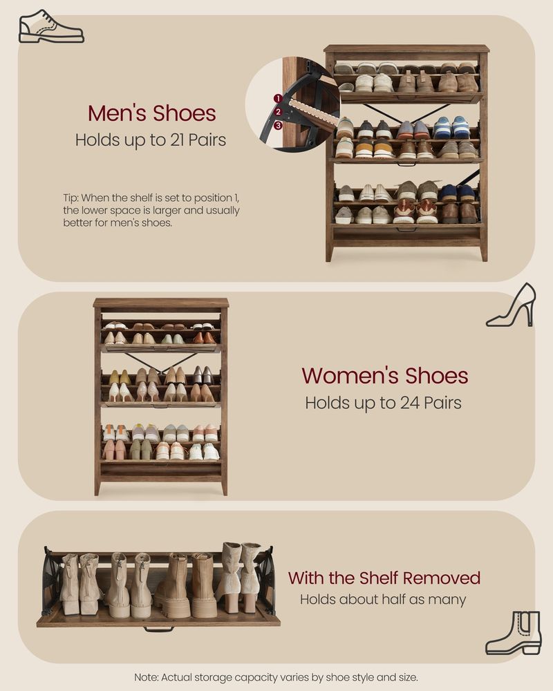 Shoe Storage Cabinet – 3 Flip Drawers – Farmhouse Entryway Organizer