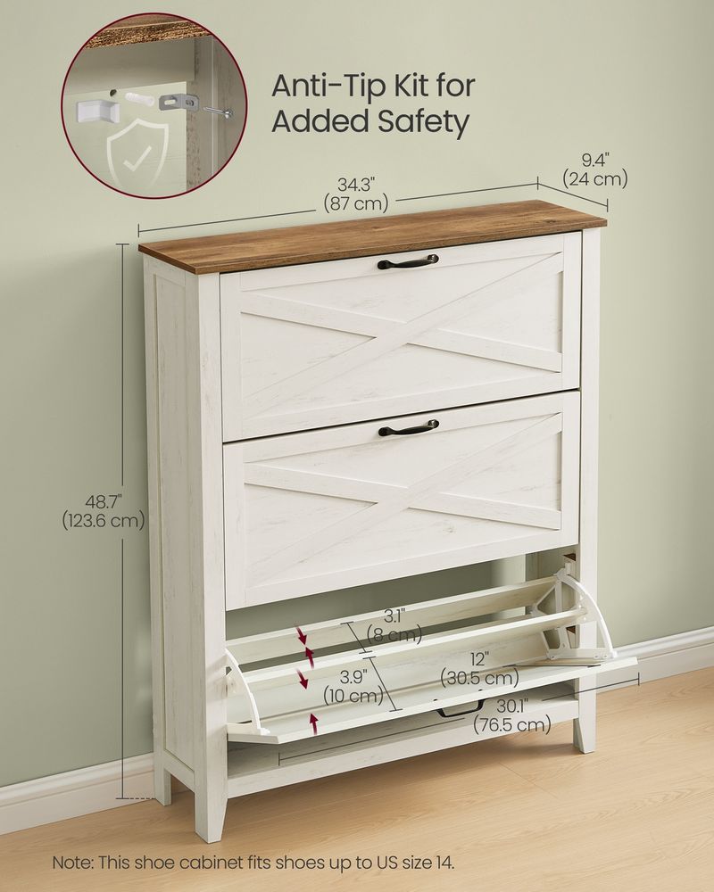 Shoe Storage Cabinet – 3 Flip Drawers – Farmhouse Entryway Organizer