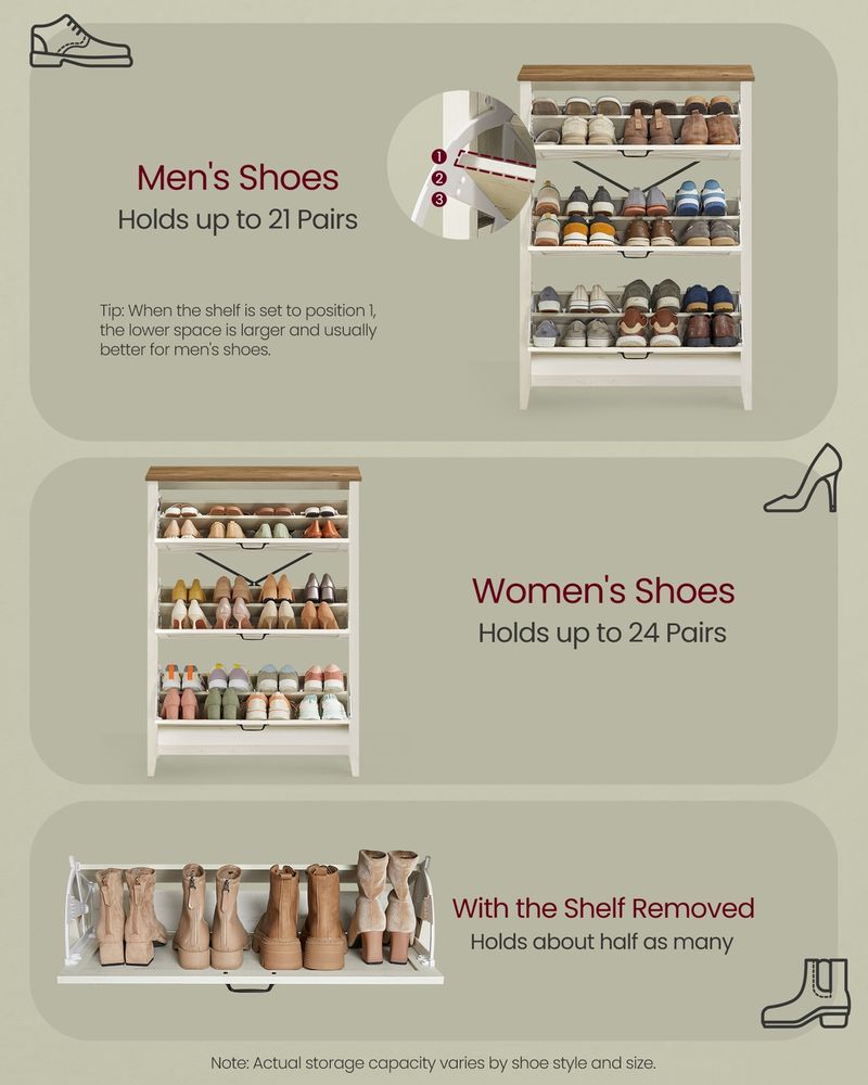 Shoe Storage Cabinet – 3 Flip Drawers – Farmhouse Entryway Organizer