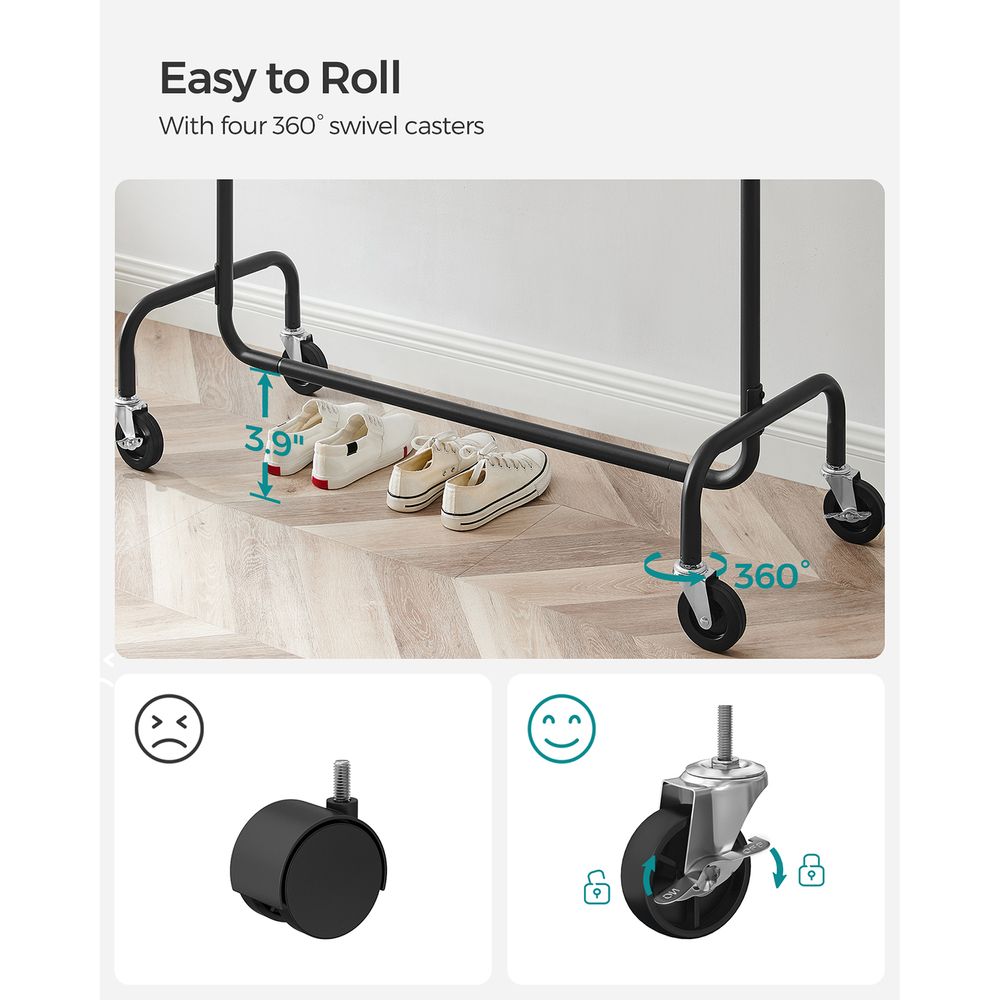 Heavy Duty Clothes Rack With Wheels Extendable Hanging Rod
