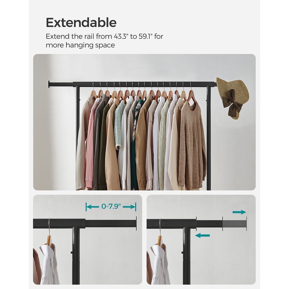 Heavy Duty Clothes Rack With Wheels Extendable Hanging Rod