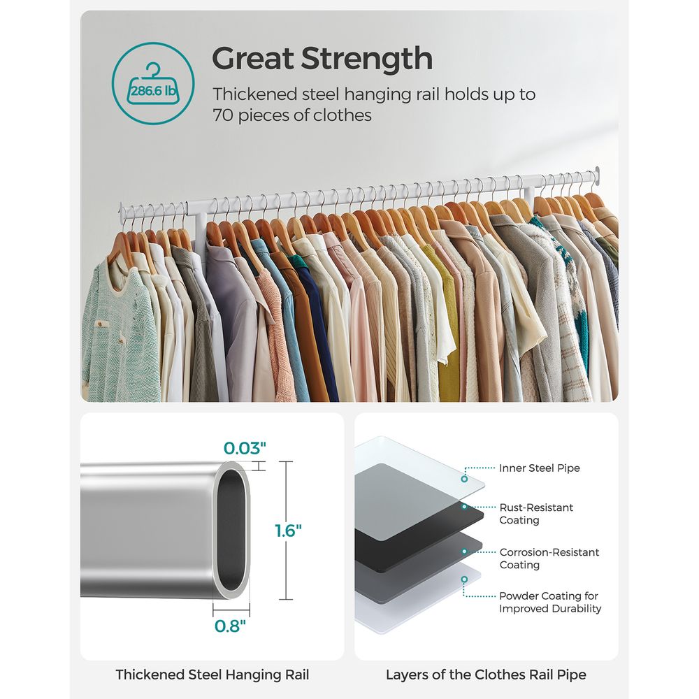 Heavy Duty Clothes Rack – Extendable Hanging Rod – Rolling Garment Rack