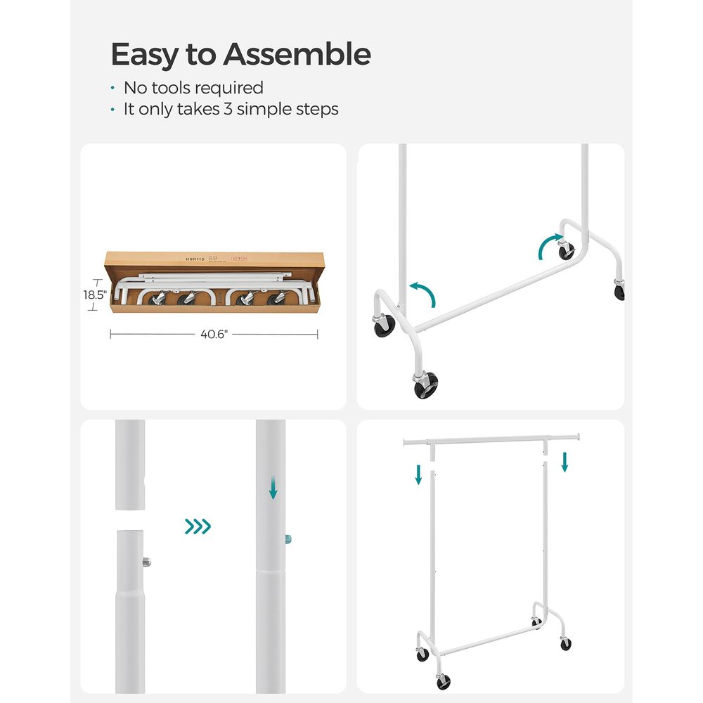 Heavy Duty Clothes Rack – Extendable Hanging Rod – Rolling Garment Rack