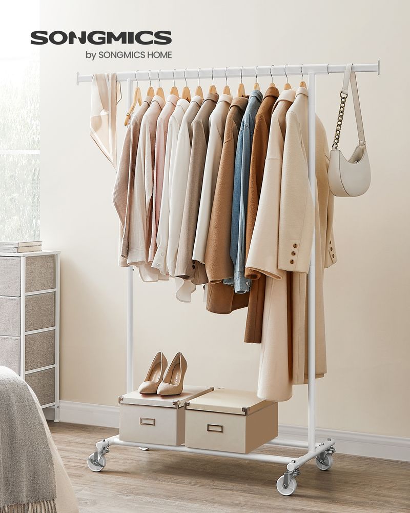 Clothes Rack With Extendable Hanging Rail Rolling Garment Rack