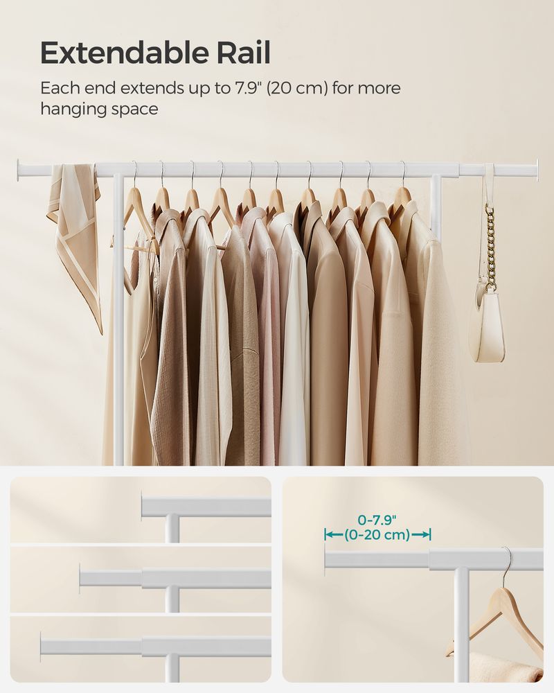 Clothes Rack With Extendable Hanging Rail Rolling Garment Rack