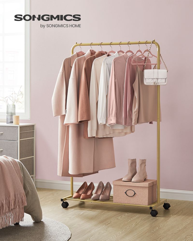 Clothes Rack With Wheels – Dense Mesh Storage Shelf – Rolling Garment Rack