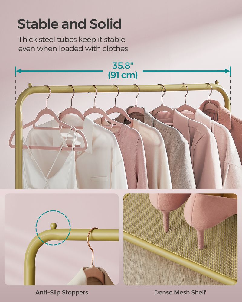 Clothes Rack With Wheels – Dense Mesh Storage Shelf – Rolling Garment Rack