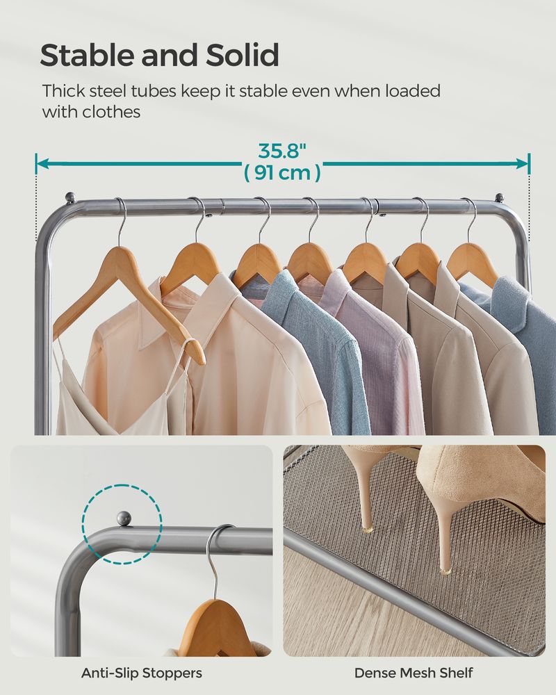 Clothes Rack With Wheels – Dense Mesh Storage Shelf – Rolling Garment Rack