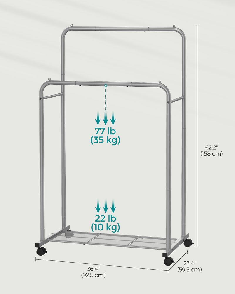 Clothes Rack With Wheels – Dense Mesh Storage Shelf – Rolling Garment Rack