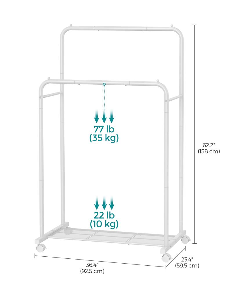 Clothes Rack With Wheels – Dense Mesh Storage Shelf – Rolling Garment Rack