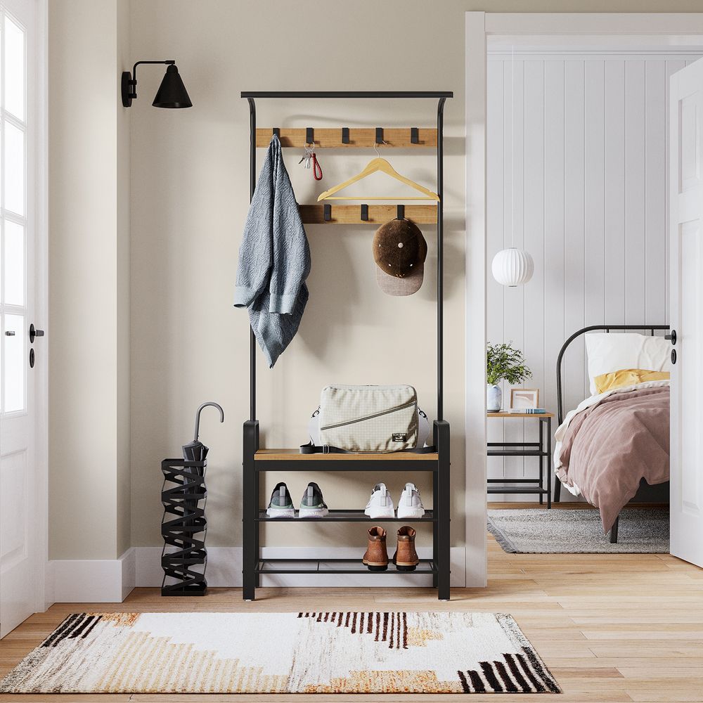 Coat Rack With Shoe Bench - Entryway Storage Organizer
