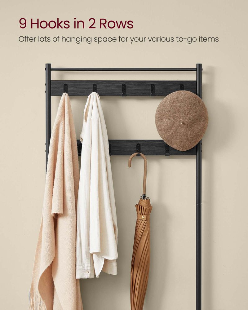 Hall Tree Coat Rack - Shoe Storage Bench - Entryway Hooks