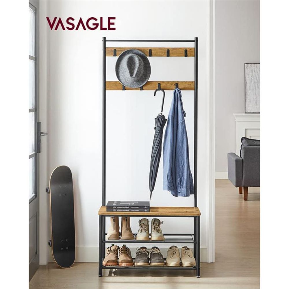 Hall Tree Coat Rack - Shoe Storage Bench - Entryway Hooks