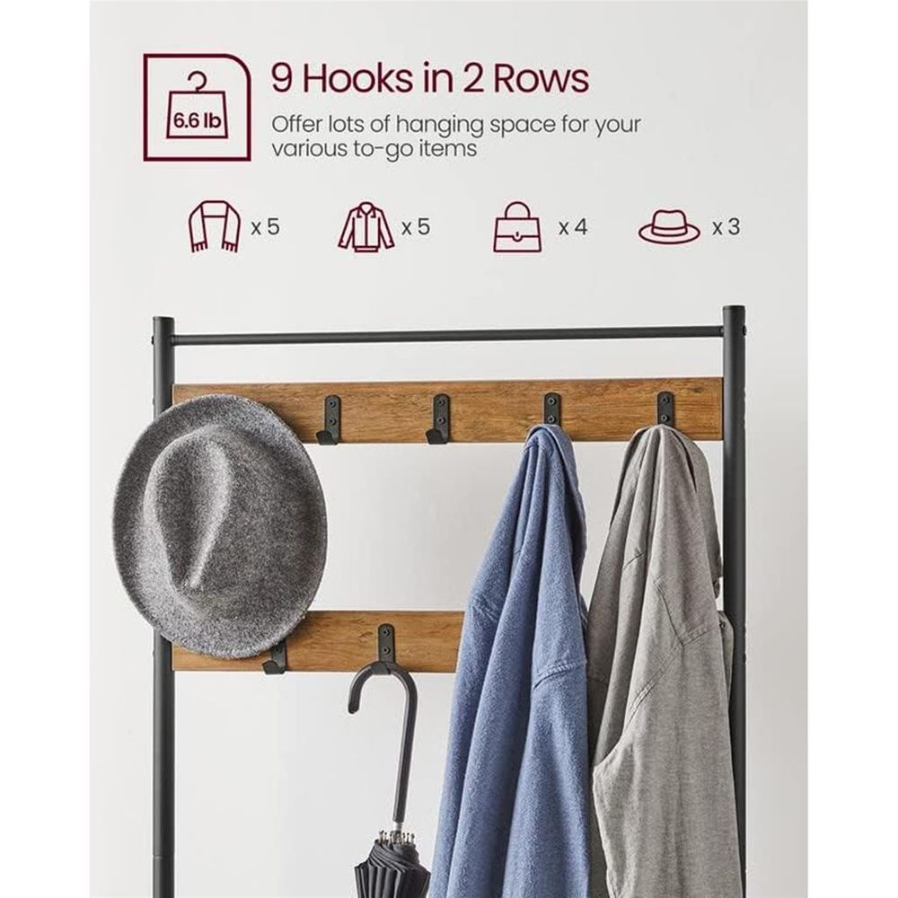 Hall Tree Coat Rack - Shoe Storage Bench - Entryway Hooks