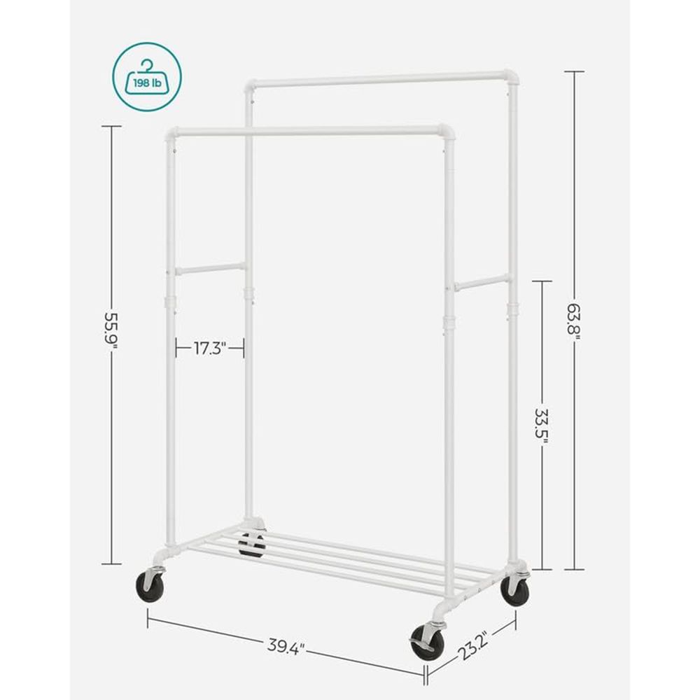 Clothing Rack with Storage Shelf – Heavy-Duty Steel – Rolling Garment Rack