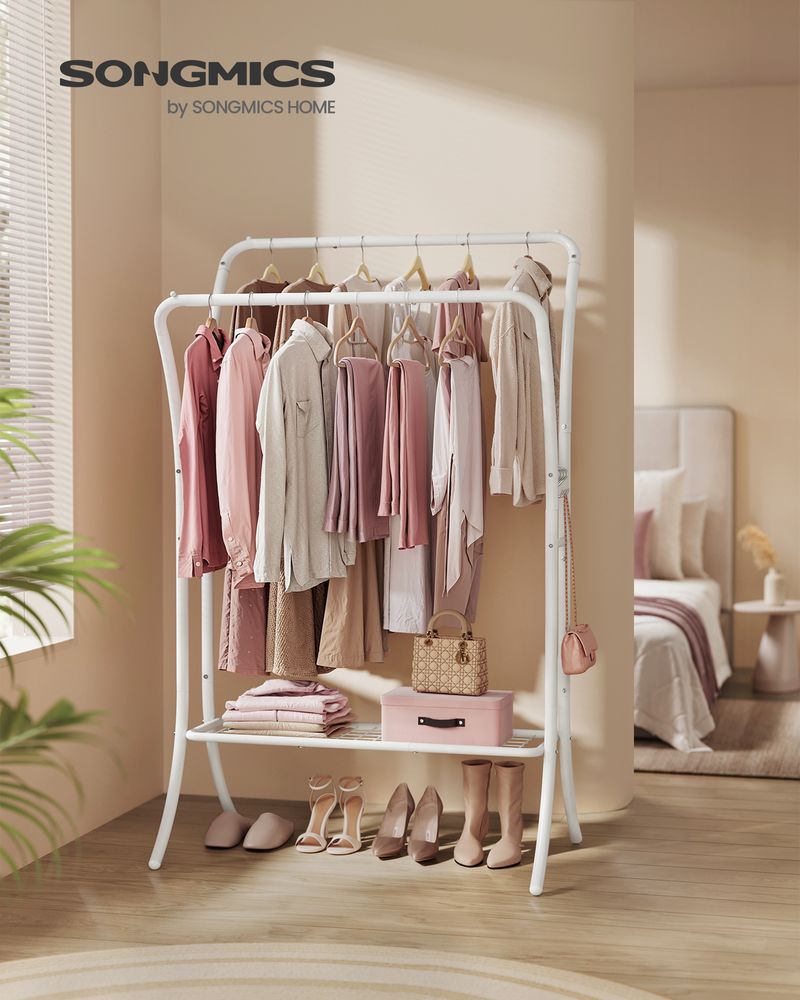 Double Rod Clothes Rack With Shelves Heavy Duty Garment Rack
