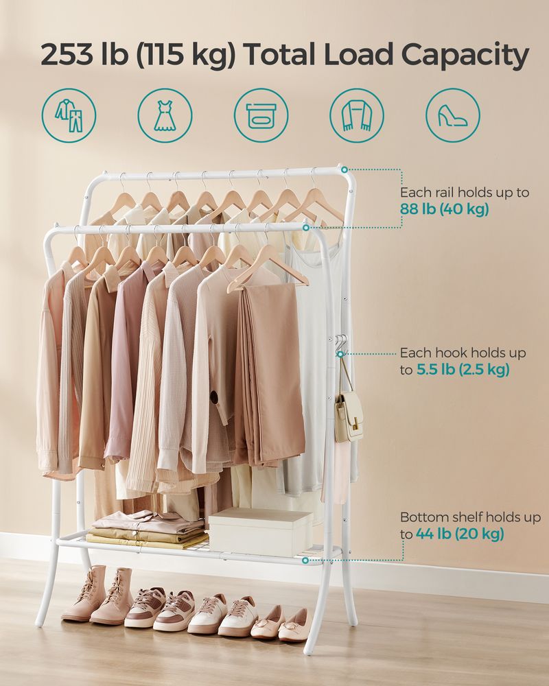 Double Rod Clothes Rack With Shelves Heavy Duty Garment Rack