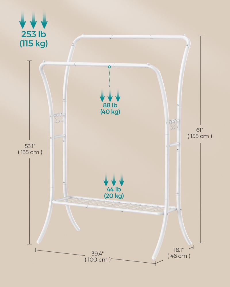 Double Rod Clothes Rack With Shelves Heavy Duty Garment Rack