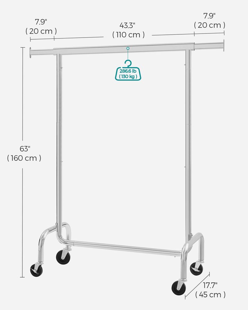 Heavy Duty Clothes Rack – Extendable Hanging Rod – Rolling Garment Rack