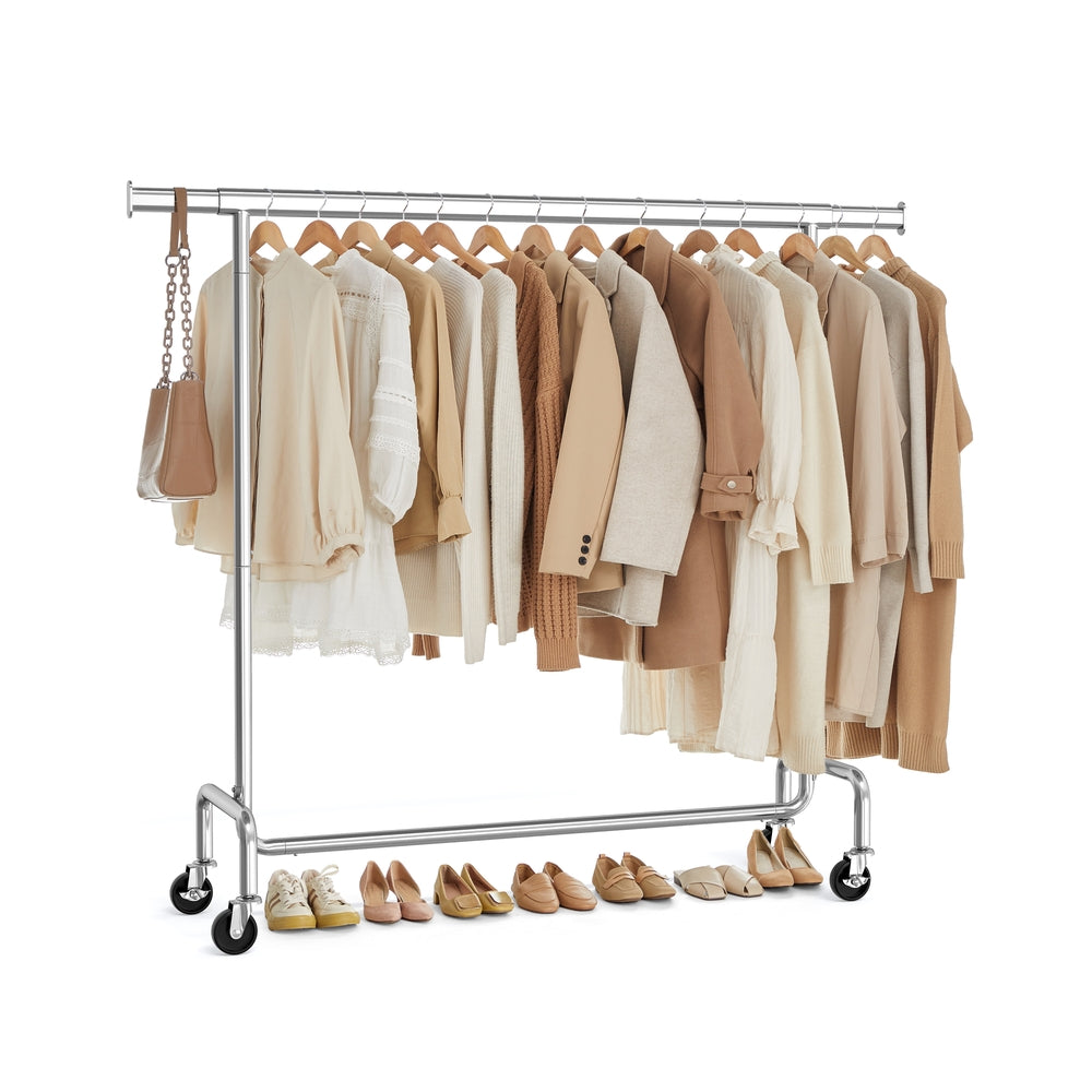 Heavy Duty Clothes Rack With Wheels Extendable Hanging Rod