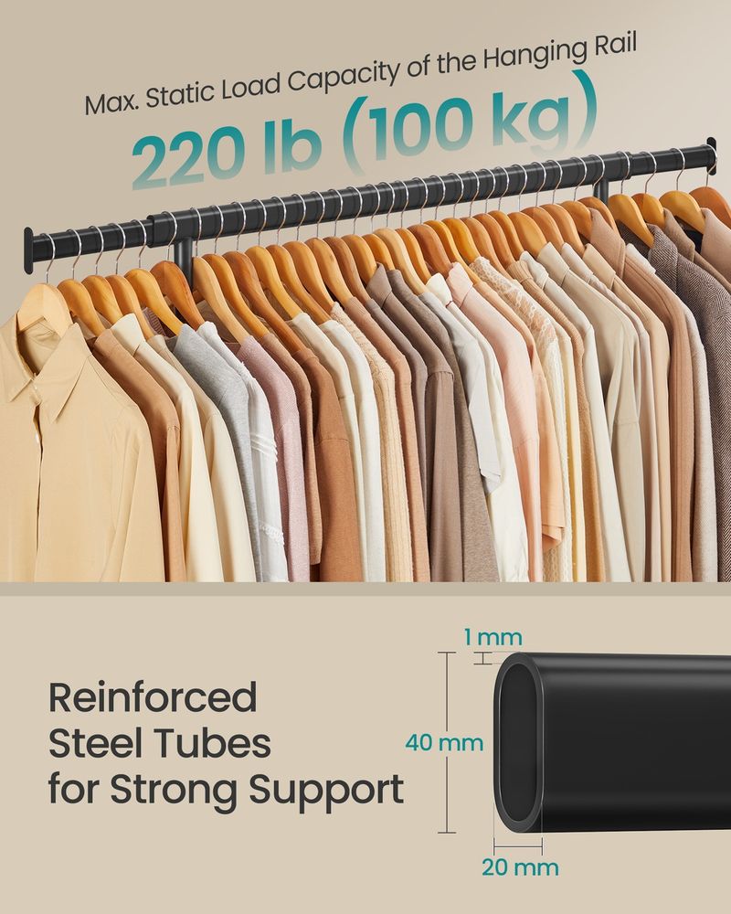 Clothes Rack With Extendable Hanging Rail Rolling Garment Rack