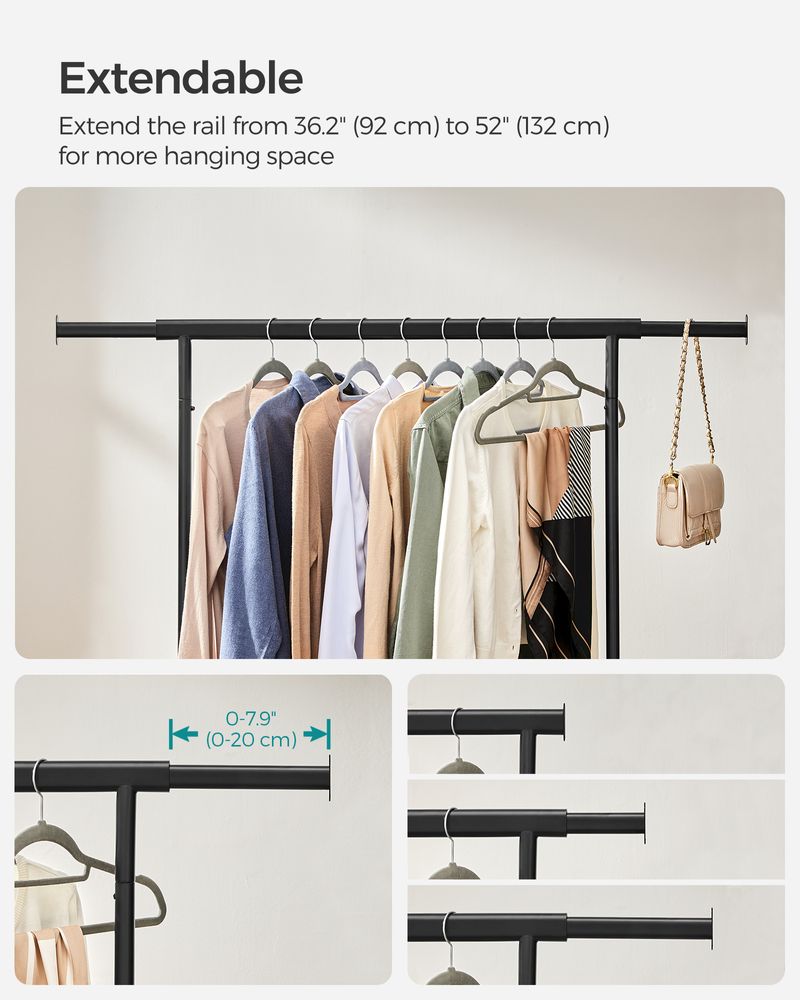Clothes Rack with Extendable Hanging Rail – Heavy-Duty – Rolling Garment Rack