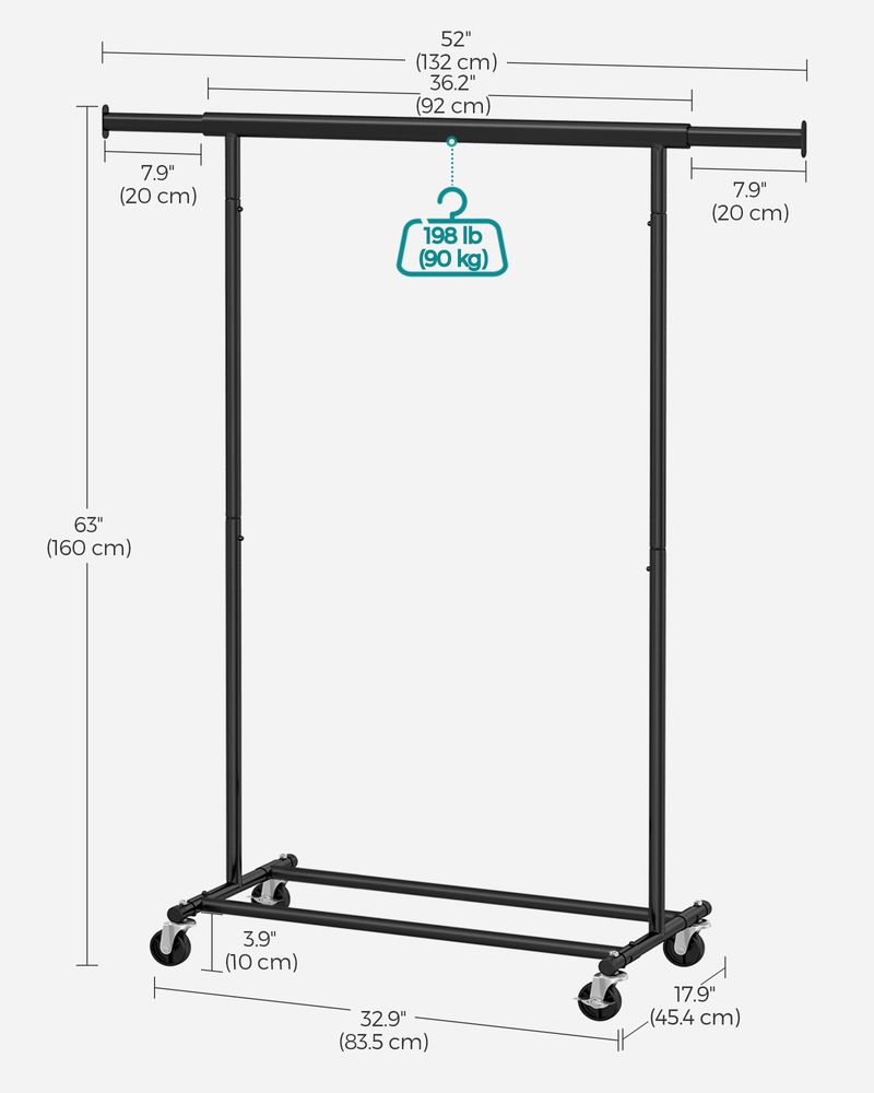 Clothes Rack with Extendable Hanging Rail – Heavy-Duty – Rolling Garment Rack
