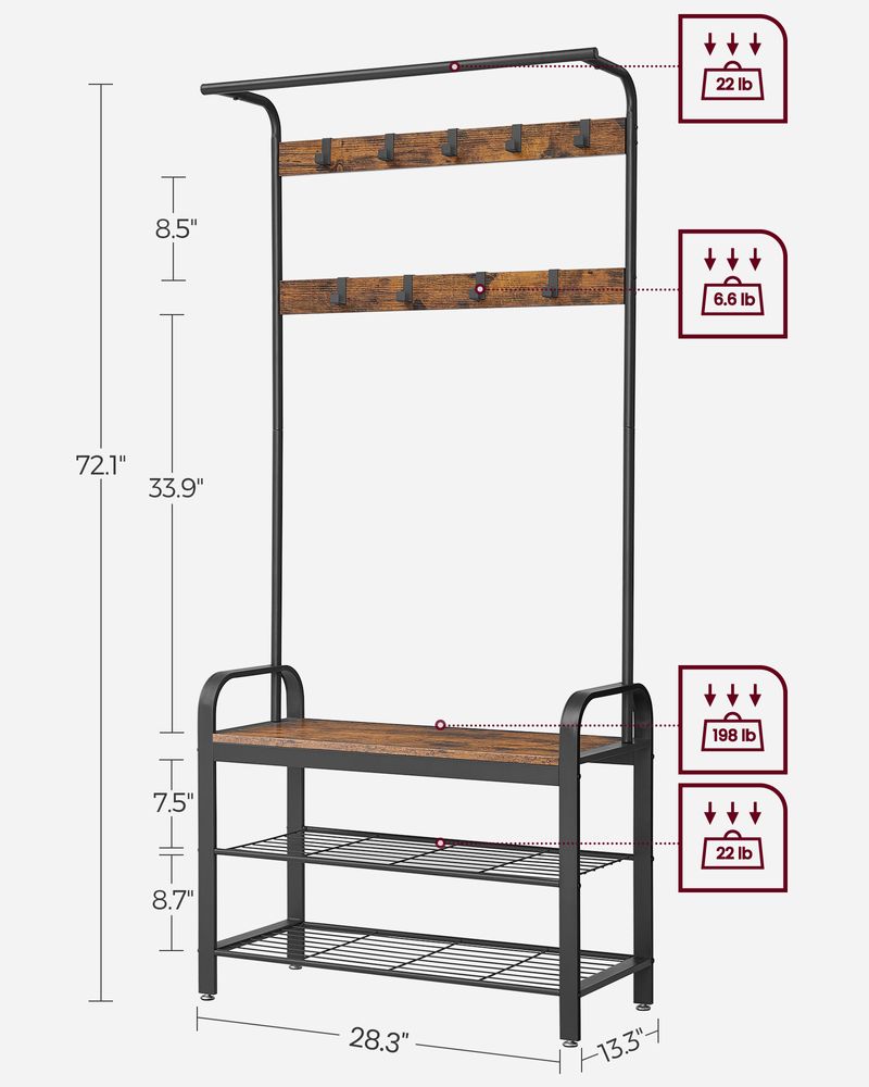 Coat Rack With Shoe Bench - Entryway Storage Organizer