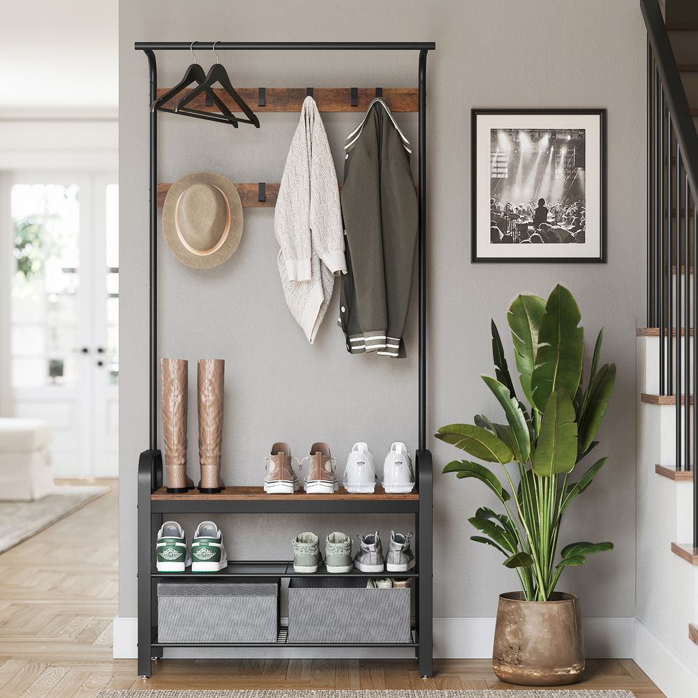 Coat Rack With Shoe Bench - Entryway Storage Organizer