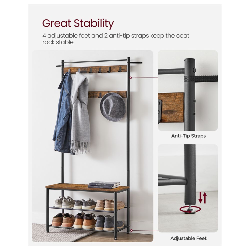 Hall Tree With Shoe Storage Bench – 3-in-1 Coat Rack – Entryway Organizer