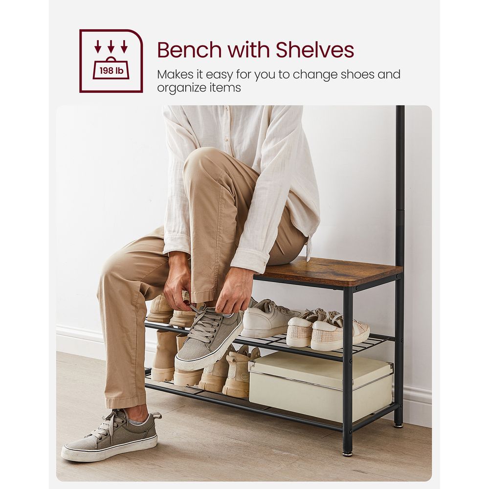 Hall Tree With Shoe Storage Bench – 3-in-1 Coat Rack – Entryway Organizer