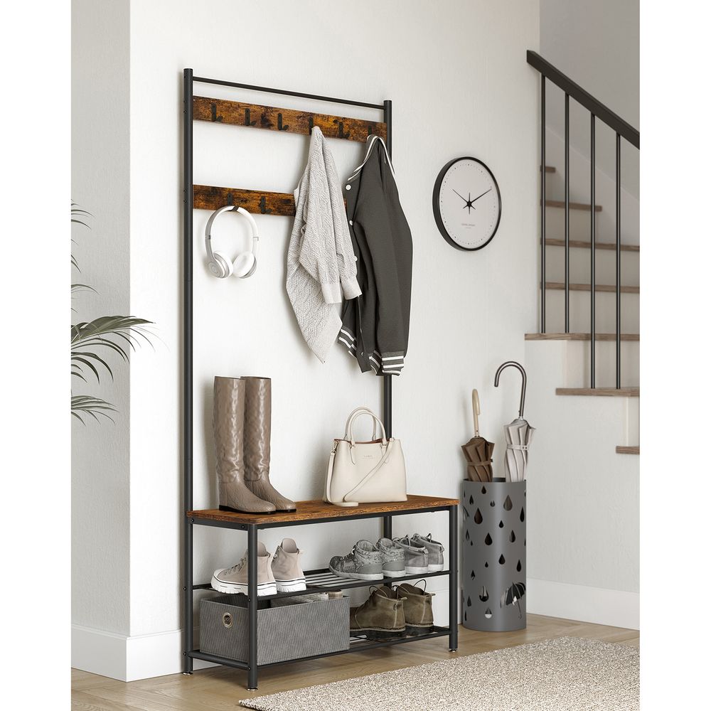 Hall Tree With Shoe Storage Bench – 3-in-1 Coat Rack – Entryway Organizer