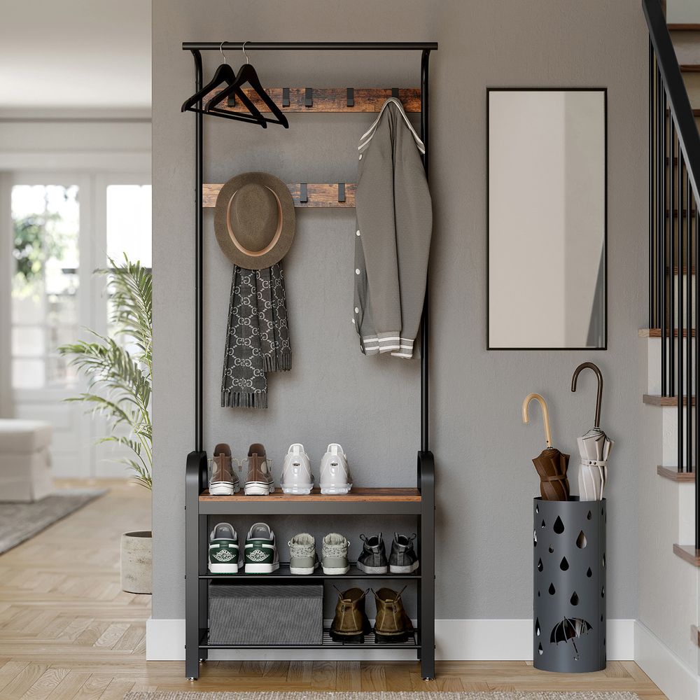 Coat Rack With Shoe Bench - Entryway Storage Organizer