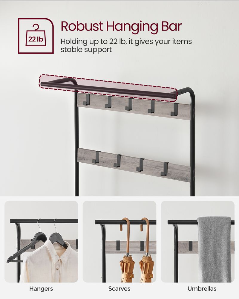 Industrial Coat Rack With Bench – 4-in-1 Hall Tree – Shoe Storage Entryway