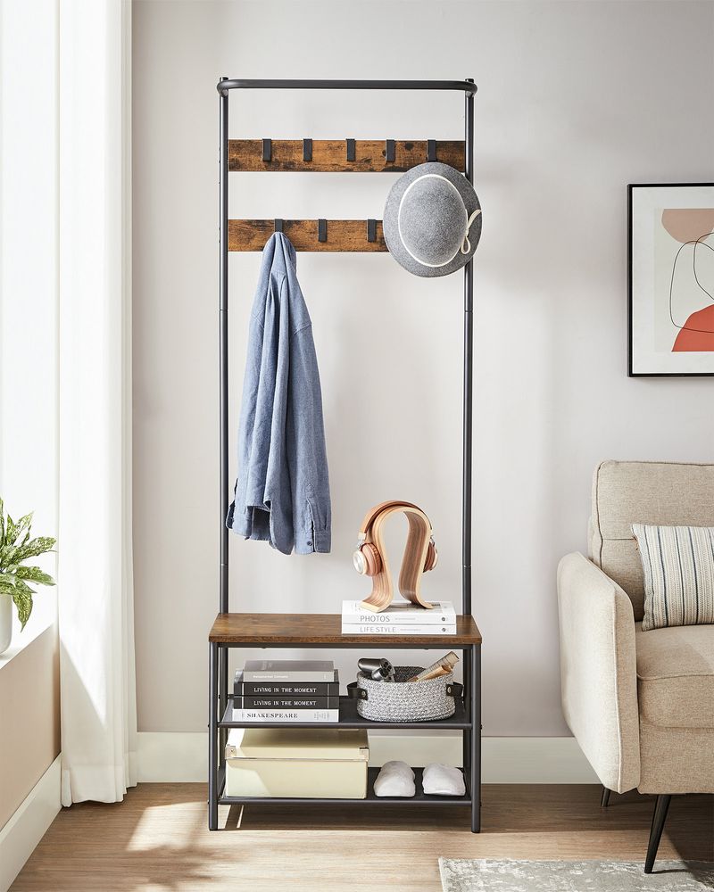 Hall Tree With Bench - Shoe Storage Shelves - Entryway Organizer