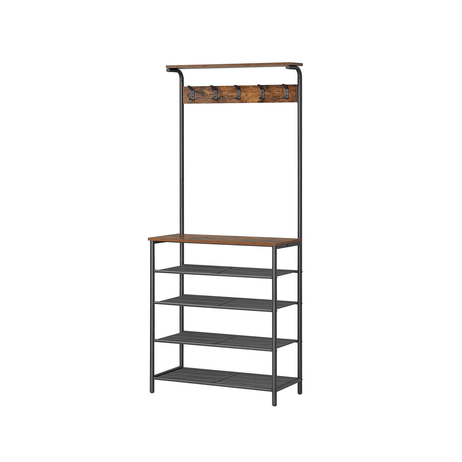 Hall Tree With Shoe Bench – 5-Tier Shoe Storage – Industrial Coat Rack