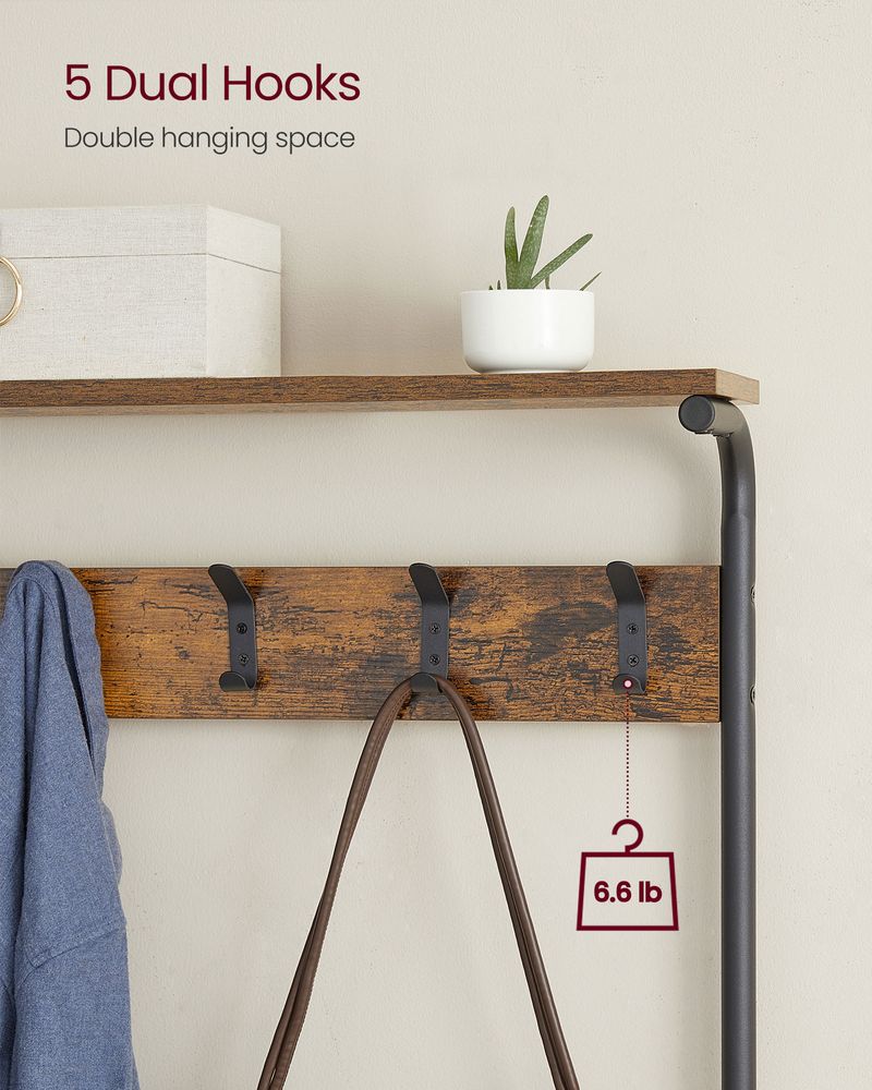 Hall Tree With Shoe Bench – 5-Tier Shoe Storage – Industrial Coat Rack