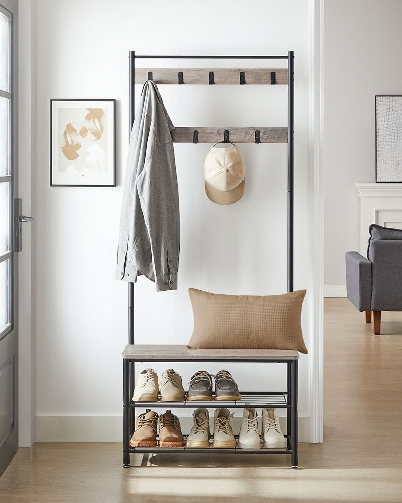 Hall Tree Coat Rack - Shoe Storage Bench - Entryway Hooks