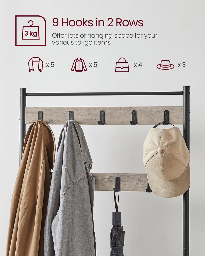 Hall Tree Coat Rack - Shoe Storage Bench - Entryway Hooks