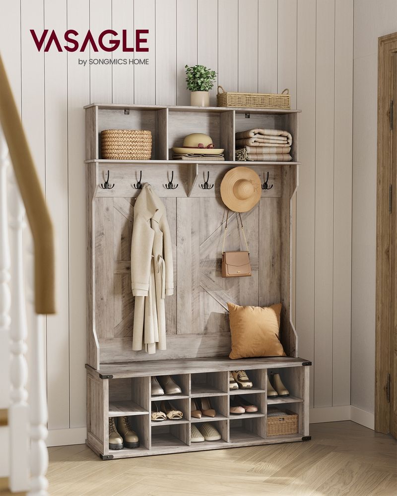 Hall Tree With Bench and Shoe Storage Coat Rack Entryway Organizer