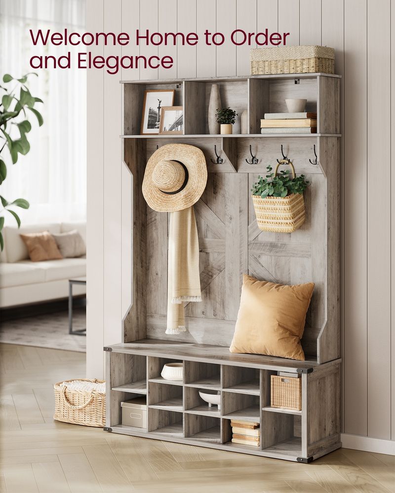 Hall Tree With Bench and Shoe Storage Coat Rack Entryway Organizer