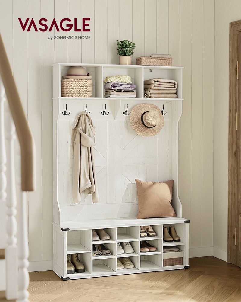 Hall Tree With Bench and Shoe Storage Coat Rack Entryway Organizer
