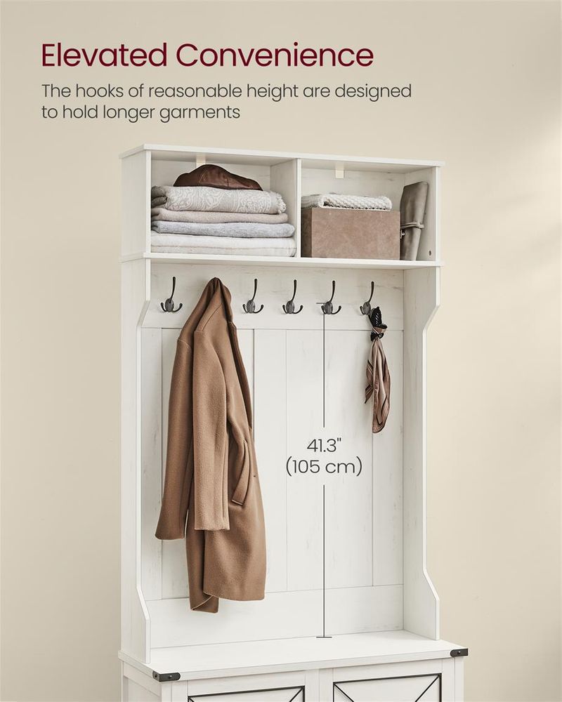 Entryway Hall Tree With Bench And Shoe Cabinet Storage Hooks