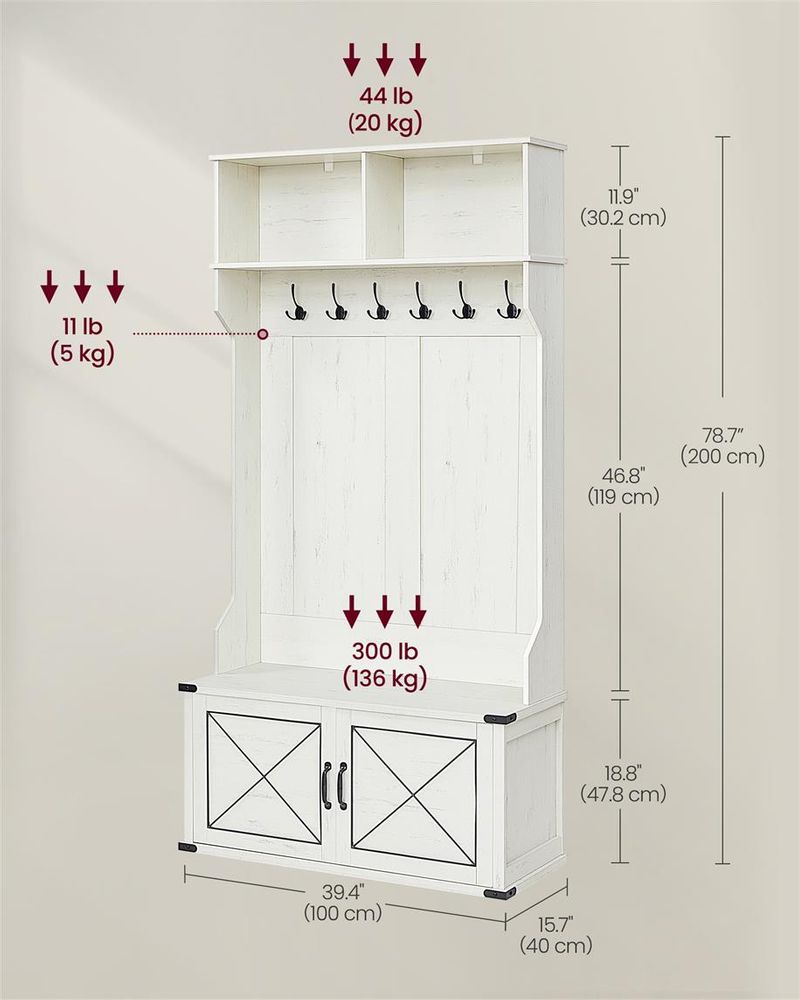 Entryway Hall Tree With Bench And Shoe Cabinet Storage Hooks