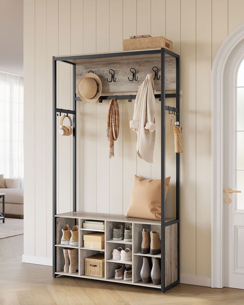 Hall Tree With Bench And Shoe Storage Entryway Coat Rack Hooks